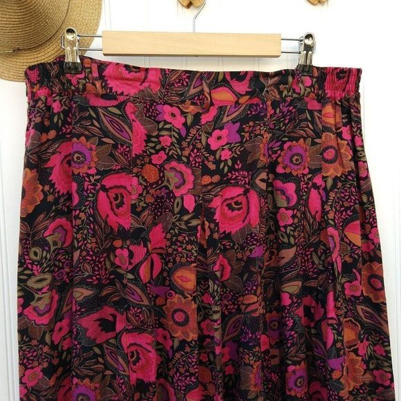Notations Vintage 90s Floral Midi Skirt Size XL Petite Black Flower Print Rayon - Picture 11 of 12